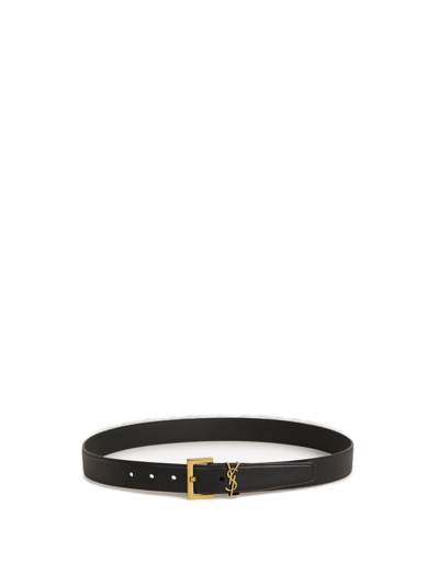 Shop Saint Laurent Monogram Buckle Belt In Black