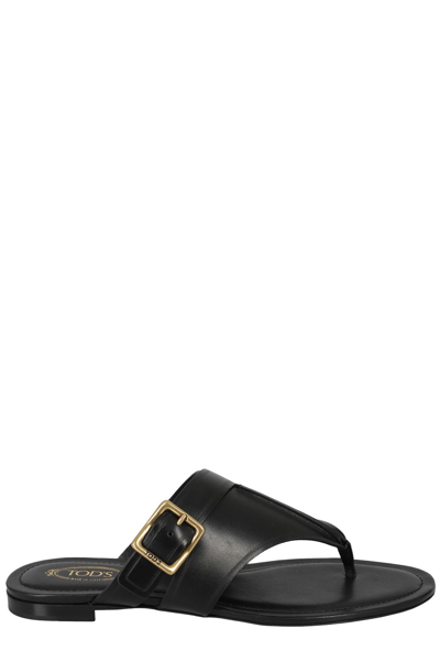 Shop Tod's Side Buckle Thong Sandals In Black