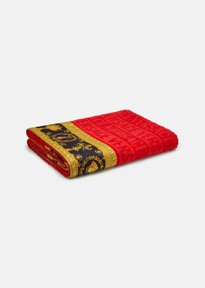 Shop Versace I ♡ Baroque Beach Towel In Red