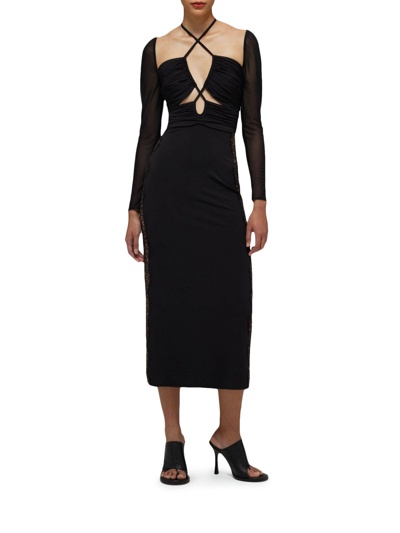 Shop Self-portrait Black Jersey Cut Out Midi Dress