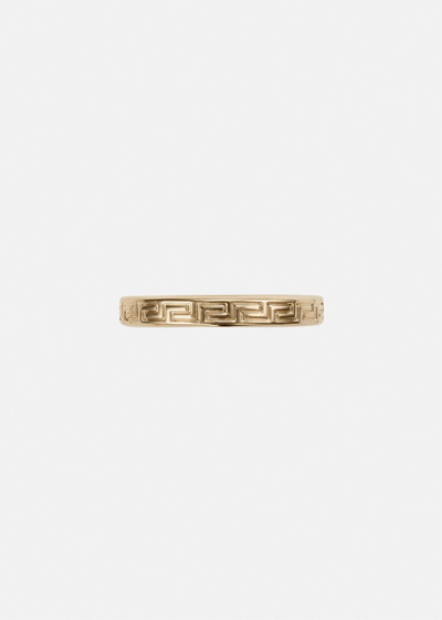 Shop Versace Engraved Greek Key Ring In Gold