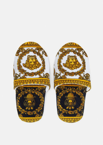Shop Versace I ♡ Baroque Slippers In White