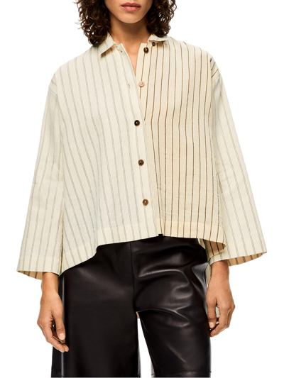 Shop Loewe Stripe Tunic Shirt In Cotton And Linen In Nude & Neutrals