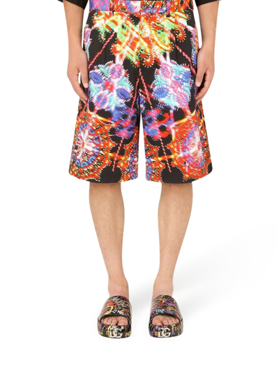 Dolce & Gabbana Bermuda With Luminary Print In Multicolour