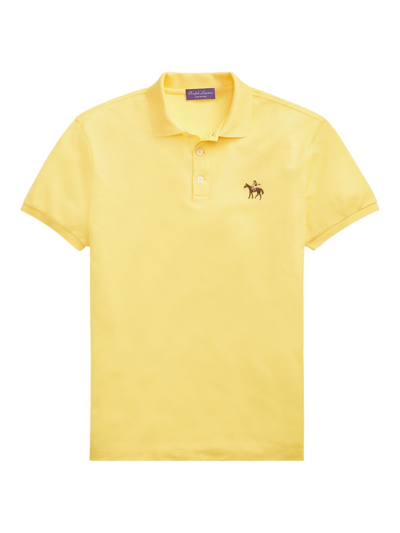 Shop Ralph Lauren Purple Label Embroidered Cotton Polo Shirt In Classic Yellow Lemon