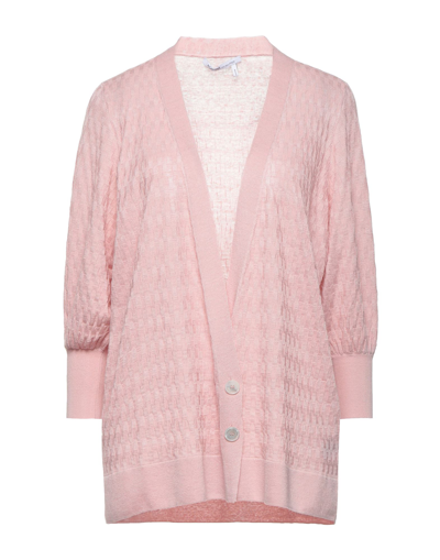 Shop Agnona Woman Cardigan Light Pink Size M Linen, Silk