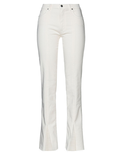 Shop People (+)  Woman Jeans Ivory Size 26 Cotton, Elastic Fibres, Elastane In White