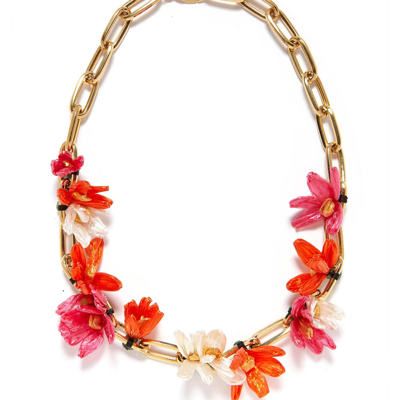 Shop La Doublej Flora Necklace In Multicolor Rosa/arancio/bianco