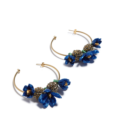 Shop La Doublej Flora Hoops Earrings In Fiore Blu