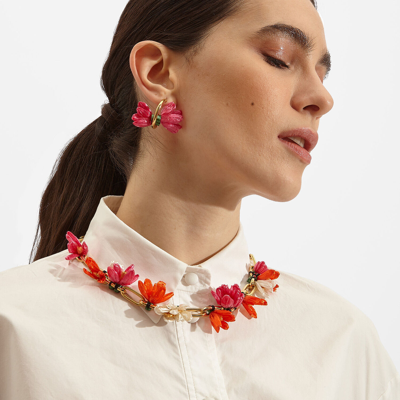 Shop La Doublej Flora Necklace In Multicolor Rosa/arancio/bianco
