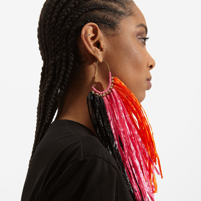 Shop La Doublej Fringe Earrings In Multicolor Rosa/arancio/nero