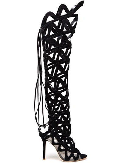 Sophia Webster Mila Suede Cutout Over-the-knee Boot, Black