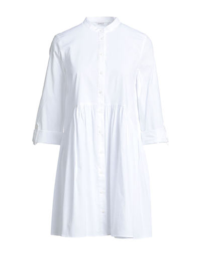 Shop Only Onlditte Life 3/4 Shirt Dress Noos Wvn Woman Mini Dress White Size 8 Cotton, Elastane