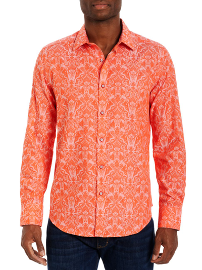 Shop Robert Graham Men's Highland Woven Shirt In Coral