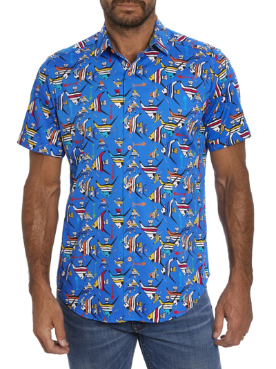Shop Robert Graham Men's Gone Fishing Woven Shirt In Blue
