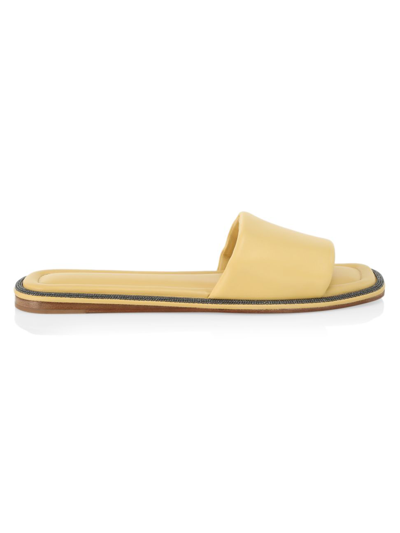 Shop Brunello Cucinelli Women's Embellished Leather Slides In Yellow