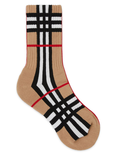 Shop Burberry Men's Check-print Crew Socks In Archive Beige