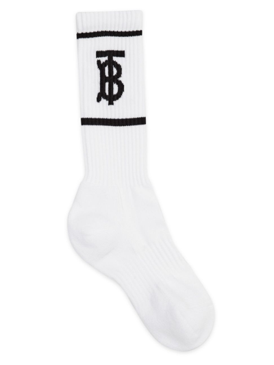 Shop Burberry Men's Monogram Logo Crew Socks In White
