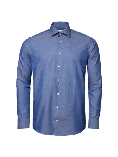 Shop Eton Men's Slim-fit Cotton-linen Shirt In Blue
