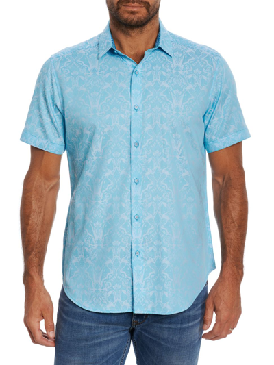 Shop Robert Graham Men's Highland Damask Woven Shirt In Seafoam