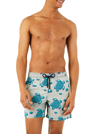 Shop Vilebrequin Men's Turtles Jewels Print Swim Shorts In Ming Blue