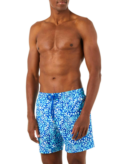 Shop Vilebrequin Men's Turtle Splash Print Swim Shorts In Bleu De Mer