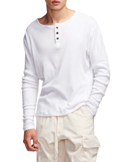 Shop Greg Lauren Ribbed Henley Long-sleeve Shirt In White
