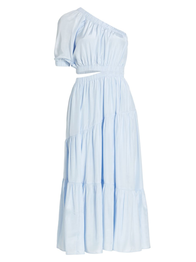 Shop Moon River Women's One-shoulder Cut-out Midi-dress In Light Blue