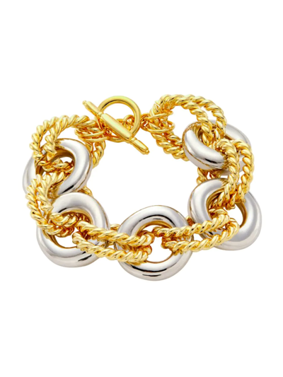 Shop Kenneth Jay Lane Women's Two-tone Rhodium-plated & 22k Gold-plated Link Bracelet