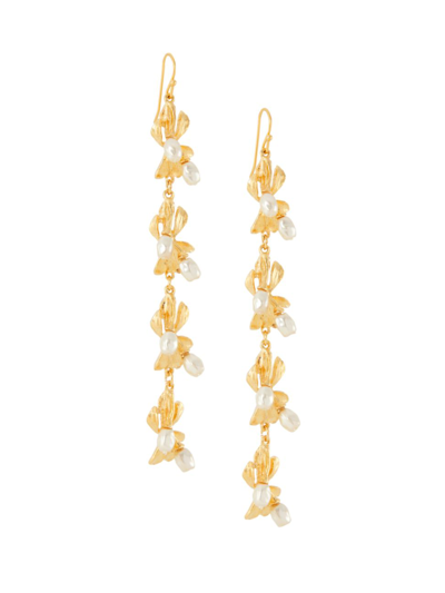 Shop Kenneth Jay Lane Women's Satin 22k-gold-plated & Pearl Flower Drop Earrings In Satin Gold