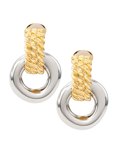Shop Kenneth Jay Lane Women's Two-tone Rhodium-plated & 22k Gold-plated Doorknocker Earrings