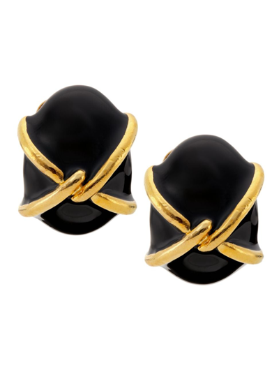 Shop Kenneth Jay Lane Women's 22k Gold-plated & Black Enamel Button Earrings