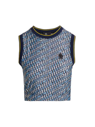 Shop Moncler Women's Day-namic Printed Jersey Crop Top In Blue