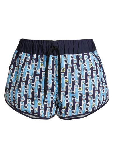 Shop Moncler Women's Day-namic Printed Tech Canvas Shorts In Blue