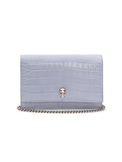 Shop Alexander Mcqueen Small Skull Croc-embossed Leather Bag In Lavender