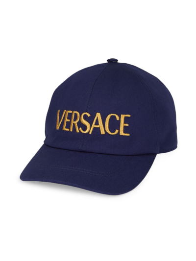 Shop Versace Men's Logo Baseball Cap In Navy Gold