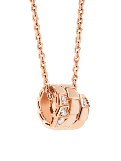 Shop Bvlgari Women's Serpenti Viper 18k Rose Gold & Pavé Diamond Pendant Necklace
