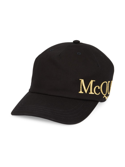 Shop Alexander Mcqueen Oversized Logo Hat In Black Fools Gold