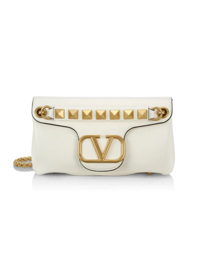 Shop Valentino Women's Vlogo Leather Shoulder Bag In Ivory