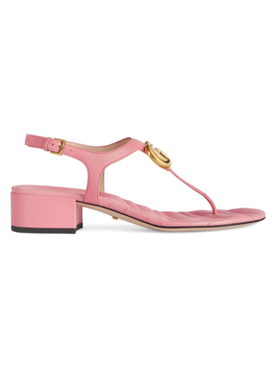 Shop Gucci Gg Leather Block-heel Sandals In Wild Rose