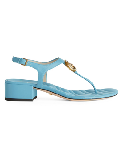 Shop Gucci Women's Gg Leather Block-heel Sandals In Sweet Blue