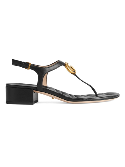 Shop Gucci Women's Gg Leather Block-heel Sandals In Nero