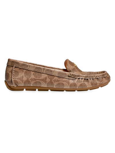 Shop Coach Women's Marley Logo Coated Canvas Driver Loafers In Tan