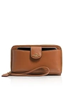 Coach Universal Pocket Phone Wallet In Smooth Leather Boxed Set In Saddle/light Gold