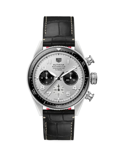Shop Tag Heuer Men's Autavia Stainless Steel & Alligator-embossed Leather Watch In Black