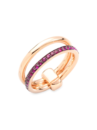 Shop Pomellato Women's Iconica 18k Rose Gold & Ruby Two-row Ring
