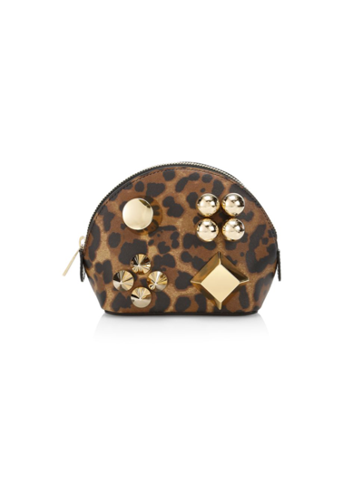 Shop Christian Louboutin Carasky Leopard-print Leather Cosmetic Pouch In Brown Gold