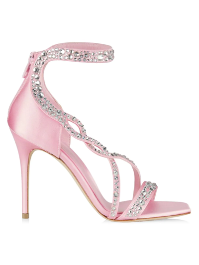 Shop Alexander Mcqueen Women's Crystal-embellished Satin High-heel Sandals In Sugar Pink Crystal