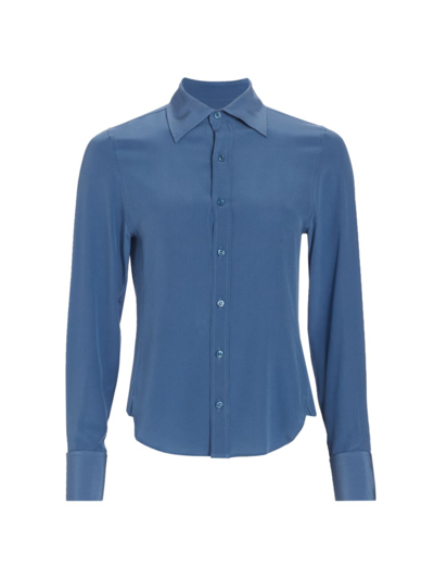 Shop Saint Laurent Silk Button-front Shirt In Bleu Ceruleen