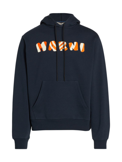 Shop Marni Logo-print Hooded Sweatshirt In Black
